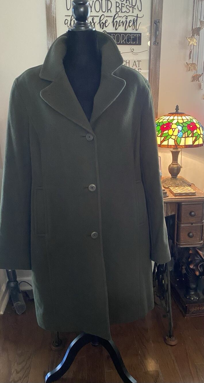 LL Bean Womens Green Pea Coat Jacket Vtg 18 Reg Wool Thinsulate Nautical Button